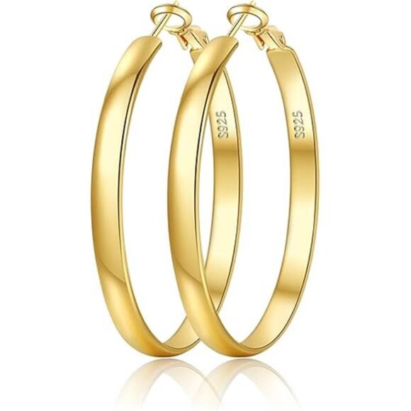 5mm Wide Gold Hoop Earrings for Women,Sterling Silver Hoop Earrings Large Hoop - Picture 7 of 7
